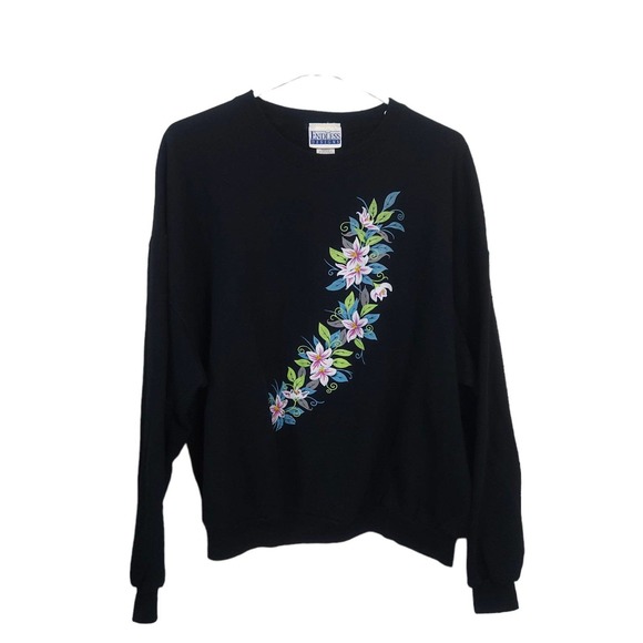 US Vintage Sweaters - Vintage Tropical Floral Print Crewneck Pullover Sweater